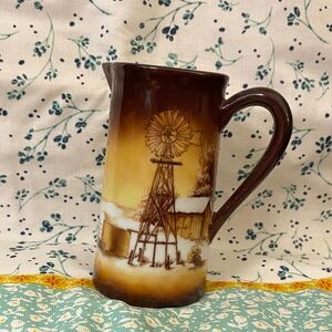 Vintage-Style Brown and Cream Farmhouse Pitcher